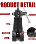 Beefy 1 Ton Manual Arbor Press With Hand Wheel showing ratcheted lever, adjusting screw, rack, workbench, and base details.