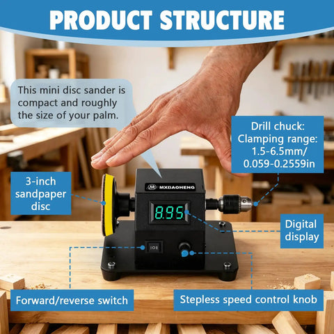 Straight Up Heavy Duty 4 In 1 Mini Disc Sander Electric Tabletop Grinder For Resin Polishing Woodworking Acrylic Plastic And Metal Crafting With Smooth Finish Chuck Mount with digital display and controls