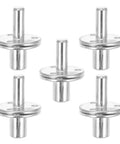 Five Sets Iron Bedpost Connector Kit with Threaded Design and Safe Use, silver iron hardware for cabinet legs and bedposts.