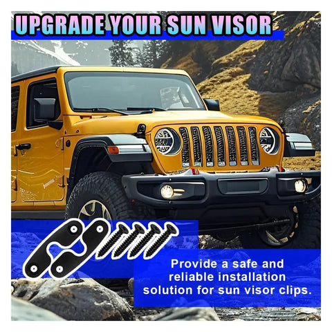 Heavy Duty Car Sun Visor Repair Kit For SUVs Universal Clip Mount Aluminum Alloy Holder showcased with yellow SUV