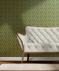 Small Scale Gold Metallic Wallpaper With Luxe Fibrous Texture For Smooth Indoor Walls Eco Pvc Free Class A Fire Rated Decor with white couch