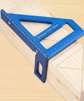 Heavy Duty Slick Aluminum 3D T Shape Measuring Ruler With Dead Nuts Exact 45 And 90 Degree Protractor on wood with markings.