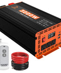 Beast 3000W Power Inverter 12V DC To 110V AC with 3 AC outlets, USB Type C port, remote controller, and cables