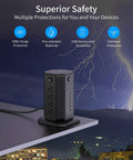 10-Foot Power Strip Tower With Eight Outlets And Five USB Ports, Dope Surge Protector With Individual Switches, 1080 Joules