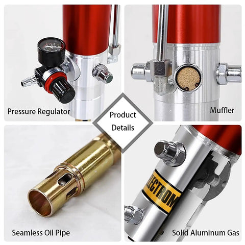 Heavy Duty Pneumatic Grease Pump Air Powered Drum Filler Built Tough With Fifty To One Pressure Ratio Point Eight Five Liter Flow Sixteen Foot Blast Proof Hose And Three Sixty Degree Rotating Nozzle For Professional And Weekend Wrenching