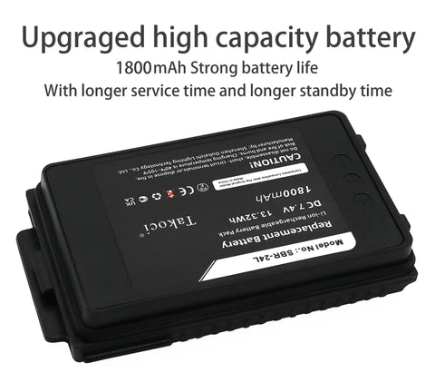 Four Pack Two Way Radio Replacement Battery 1800mAh high capacity battery with label showing specifications and brand