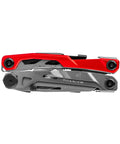 Locking Pocket Multi Tool 8 In 1 With Titanium Nitride Frame shown folded, highlighting red handle and titanium frame for EDC use.