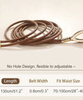 Women Knotted Skinny PU Leather Waist Belt With Gold Alloy Buckle Adjustable Double Rope Design For Snatching Waists And Fire Outfit Vibes On Dresses And Casual Fits Daily, showing adjustable brown rope.