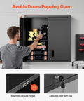 Sturdy Steel Wall Cabinet for Garage and Home Storage, 30W x 12.2D x 30H Inches, Locking Doors, Adjustable Shelves, Holds Up To 120 Lbs Per Shelf, Space Saving Floating Cabinet for Tools and Supplies, Wall Mounted, Black with magnetic closure and key lock