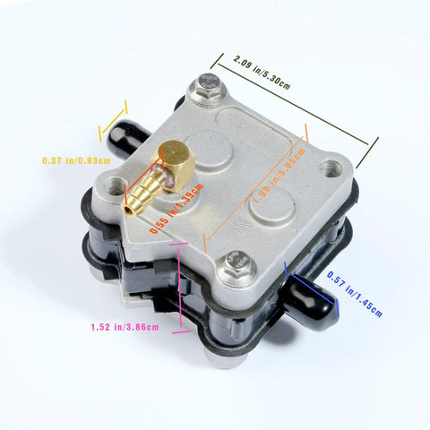Beefed Up Fuel Pump For Outboard 2 Stroke Marine Engine Replacement Compatible With 30 40 45 55 65 75 80 90 100 125 150 175 200 250 300 HP Performance Ready Part showing dimensions