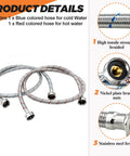 6 Ft Braided Stainless Steel Washing Machine Hoses 2 Pack Cold Blue And Hot Red Water Supply Lines Flexible Leakproof For Washer