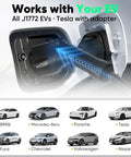 Close-up of 40 Amp Level 2 Ev Charger Home Charging Station connecting to a J1772 port on various EVs.