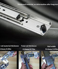 Beefy 10 Inch Locking Drawer Slides With 260 Lb Capacity, metal thickness measurements shown with calipers for accuracy.