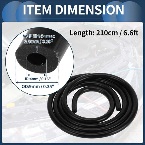 Silicone Vacuum Tubing Hose For Automotive High Temperature Black Hella Durable 6.6 Feet Long 3 Sixteenth Inch Inner Diameter 4mm ID