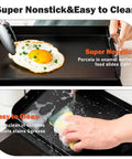 Nonstick Nanoceramic Griddle Plate with egg and sponge cleaning, ideal for backyard cookouts and grill sessions, 17 by 13 inches