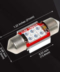Dimensions of Super Bright Red DE3021 31mm Festoon LED Bulb with 6 SMD 3030 visible