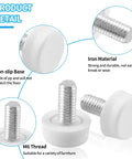 24 Pack Adjustable Furniture Levelers M6x15mm For Tables Chairs Cabinets White Screw On Glide Feet close-up with iron material
