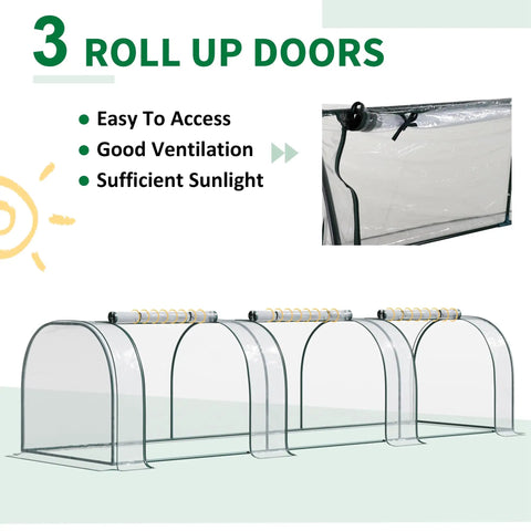 Diagram of 11 By 3 By 2.5 Ft Mini Greenhouse Portable Tunnel With Roll Up Zippered Doors UV Waterproof Clear Plastic Cover