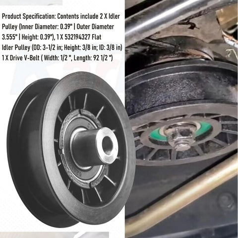 Close-up of 2 Pack V Groove Idler Pulleys And Belt Set Heavy Duty Replaces 532194326 532194327 532130969 installation