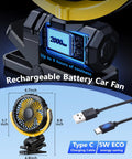 Battery Powered Clip On Car Fan For Visor And Back Seat, Portable USB Rechargeable with Type C cable, 5W ECO, Yellow