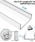 Clear 17.75 inch kick guard fitting snugly on 3/4 inch cabinet door, showcasing dimensions and design for protection.