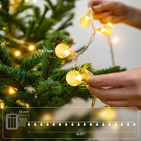 Battery Operated Globe String Lights With 50 LED Crystal Orbs 16.4 Ft Waterproof Fairy Lights With Remote on Christmas tree