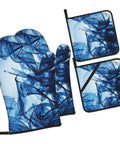 Rock Your Kitchen With These Cool Abstract Blue Fluid Shapes Oven Mitts And Pot Holders Set Of 4 with silicone grip and utensil pocket.