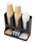 Cup And Condiment Station For Countertop Coffee Bar 13 Inch Organizer With 6 Compartments For Cups Lids Packets And Accessories Black Plastic Storage Caddy Keeps Essentials Neat And Ready To Grab