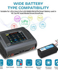 Dual RC Battery Charger With Touch Screen Beefy Power 200W AC Or 400W DC shown with battery and compatibility icons