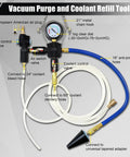 The Real Deal Wrench Ready 33 Piece Radiator Pressure Tester And Coolant Vacuum Refill Tool Kit components with hoses and valves, detailed view.