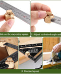 Rock Solid Four Pack Aluminum Stair Gauge Set For Framing Squares Gold Pro Gear shown adjusting angle on carpentry square.
