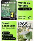 Two Zone Smart Garden Sprinkler Timer With Flow Meter For Hose, Solar Powered Controller For Lawn And Garden features