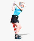 Golf Swing Training Aid For Home Range Or Course Boost Driver Distance Iron Precision Ball Spin And Alignment With Tempo Timer Club Sequencing And Putting Practice For Men Women And Kids Indoor Or Outdoor in use by a female golfer