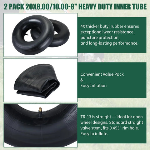 Two Pack 20X8.00/10.00-8 Inner Tubes With TR-13 Valve Stem for lawn mowers, tractors, wheelbarrows, ATVs, and go karts