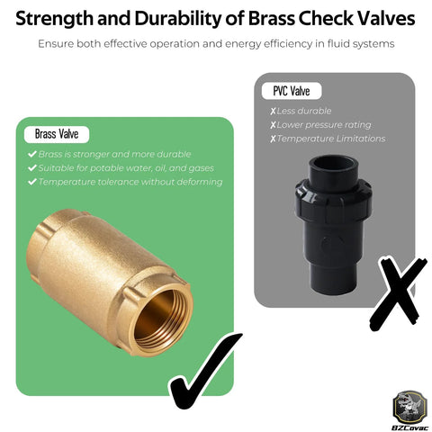 Front view of brass 1-inch no-lead check valve with backflow preventer (FNPT × FNPT).