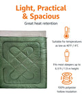 Two Person Queen Size Sleeping Bag for Camping, 40F Cold Weather, olive green with hollow fiber insulation and split design