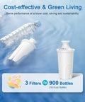 Brita And Mavea Compatible Water Filter Replacement Pack For Pitchers And Dispensers next to water bottles on water surface