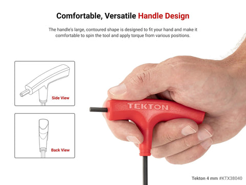 Ball End Hex T Handle Key Set With Stand 11 Piece SAE Sizes Five Sixty Fourth To Three Eighths Inch, red T-handle in hand