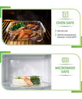 Glass Meal Prep Containers Set 5 Pack 30 Oz Each With Lids Multi Compartment Storage No Fuss Dishwasher Microwave Freezer Oven Safe Durable Clear Glass For Easy Meal Prep And Healthier Eating showing oven and microwave safe features