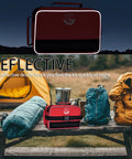 Front view of red Falcon Rescue 418-piece first aid kit with reflective trim and handle