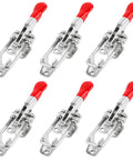 Heavy Duty 6pcs Stainless Steel Toggle Latch Clamps For Doors And Trailer Hatches Locking Hooks With Rust Proof Silver Finish, six clamps with red handles.