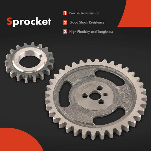 Drop In Engine Timing Chain Kit With Sprocket For V8 GM Engines 5.0L And 5.7L shown with cam and crank sprockets