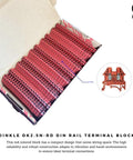 Pack of 100 DIN Rail Terminal Block Screw Type DK2.5N-RD Red, UL 600V 20A 12-22AWG, displayed in open box with red housing.