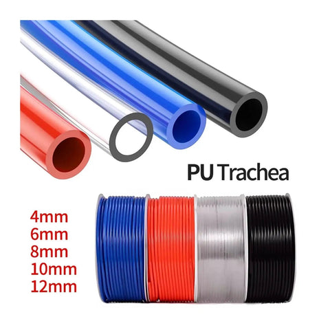 Slick And Dependable Pneumatic Tubing 1/4 Inch OD Blue Premium PU Hose Line for Air Compressor System, showcasing various colors and sizes.
