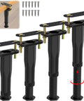 Game Changer Adjustable Center Support Legs For Bed Frames And Furniture Risers, showing four black plastic legs with screws.