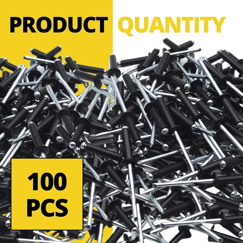Black Aluminum Pop Rivets Kit 100 Pack 3/16 By 1 Inch Closed End Rivets With Large Head For DIY Projects And Industrial Use