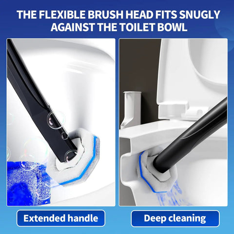 Disposable Toilet Brush With Holder And Extended Magic Wand Handle, 40 Replacement Sponge Heads, no fuss quick clean kit
