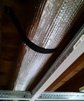 Top Shelf Extra Thick Double Bubble Reflective Foil Insulation Roll installed on air duct in ceiling, measuring 72 x 125 inches.