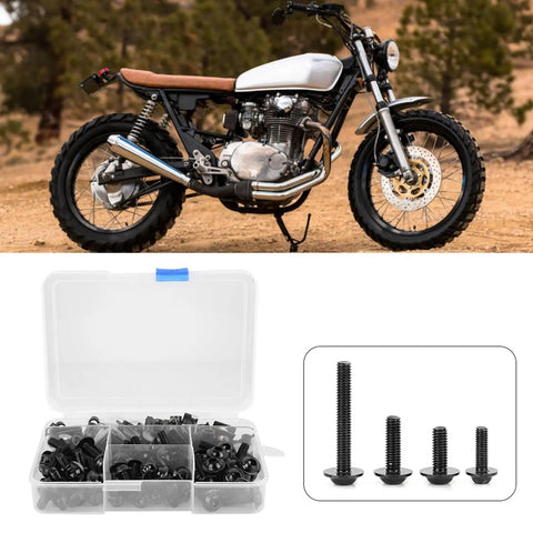 Aluminum Motorcycle Screw Kit 177 Piece Set M5 M6 Fairing Fasteners for Sportbikes shown with screws in case