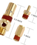 Brass air compressor check valve kit with 1/2 in MNPT fittings, includes three unloader tube adapters, 4-piece set